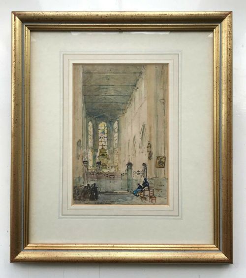 James Garden Laing Signed Original Antique Watercolour Painting Collegiale St Vulfran France