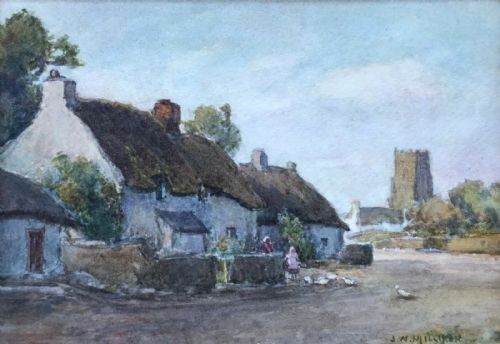 James W Milliken Signed Original Antique Watercolour Painting "Chipping Campden" Cottage Village Landscape