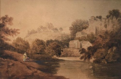Original 18th Century Antique English Watercolour Painting Knaresborough Castle & River Nidd Yorkshire Landscape