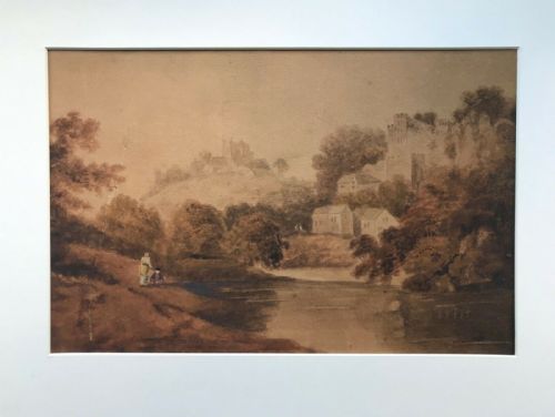fig 1. Original 18th Century Antique English Watercolour Painting Knaresborough Castle & River Nidd Yorkshire landscape