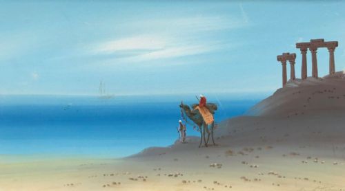 Frank Holme Signed Original Early 20th Century Antique Gouache/watercolour Painting Arab Middle Eastern Camel Desert & Ocean Landscape
