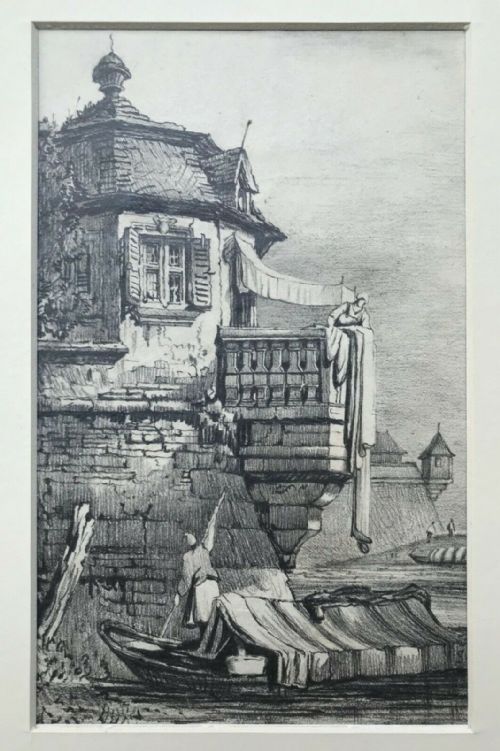 Manner of Samuel Prout Original 19th Century Antique Pencil Drawing Sketch of a Continental Landscape