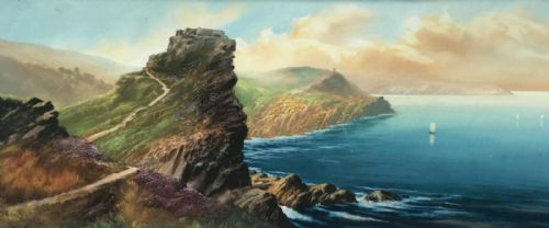 Signed Roland Stead Original Vintage Gouache Watercolour Painting Valley of the Rocks Lynton North Devon English Seascape