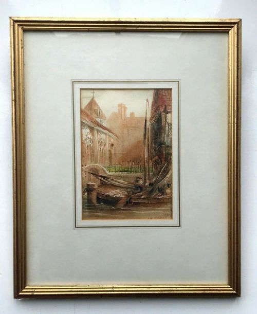 fig 1. Joseph Newington Carter Signed 1862 Original 19th Century Antique Watercolour Painting York River Foss Yorkshire Landscape