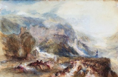 Circle of Jmw Turner Original Antique Watercolour Painting Mountain Landscape