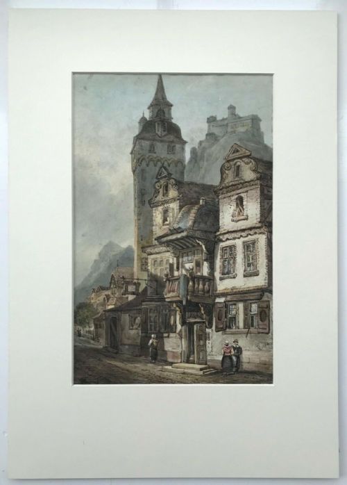 Attributed to Samuel Prout Original 19th Century Antique Watercolour Painting Continental Town Landscape