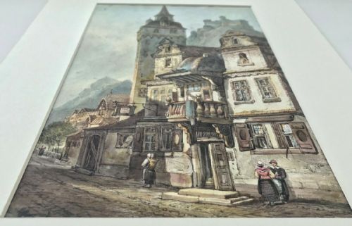 fig 1. Attributed to Samuel Prout Original 19th Century Antique Watercolour Painting Continental Town Landscape