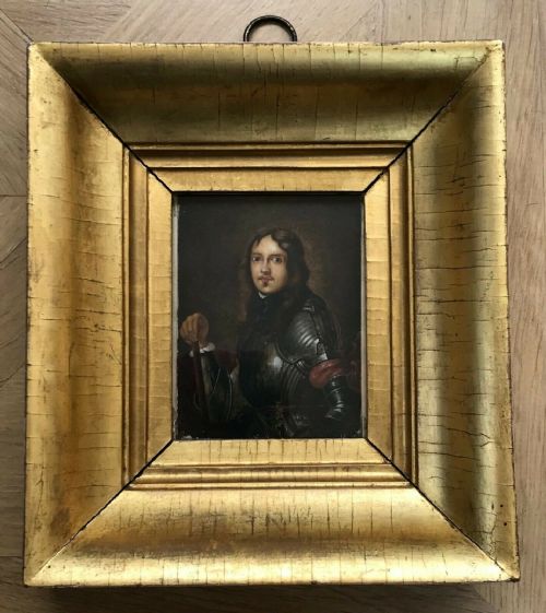 fig 1. After Van Dijk Dated 1836 Original Belle St John Signed 19th Century Antique Portrait Painting, General of Cromwell
