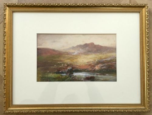 fig 1. George Henry Jenkins Signed Original Antique Watercolour Painting Sheep on Dartmoor Landscape