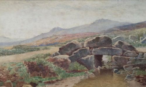 Gbps Lillingston Signed Original Antique Watercolour Painting Dartmoor Stone Bridge English Landscape