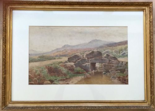 fig 1. GBPS Lillingston Signed Original Antique Watercolour Painting Dartmoor Stone Bridge English Landscape