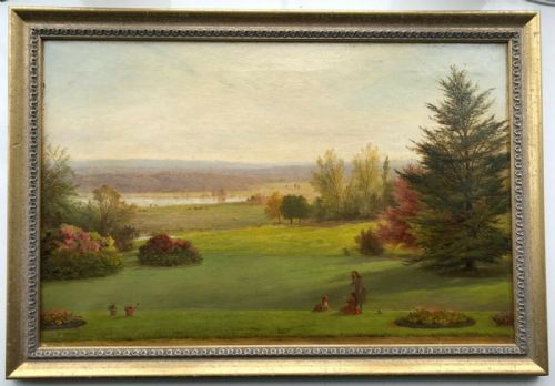 Alfred Walter Williams Signed 1890 Original 19th Century Antique Oil Painting Country House Garden Landscape