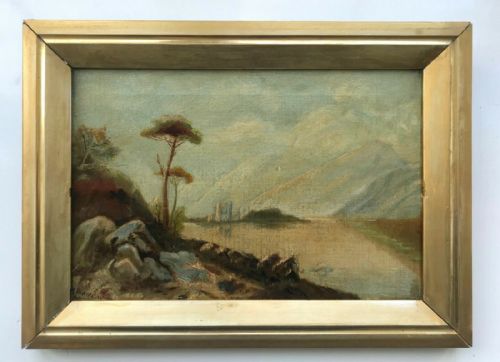 Signed Baker Original 19th Century Antique Oil Painting Lake & Castle, Scottish Landscape