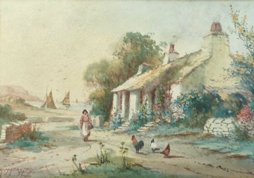 R Mccauley Signed Original 19th Century British Antique Watercolour Painting Cemaes Bay Anglesey Wales