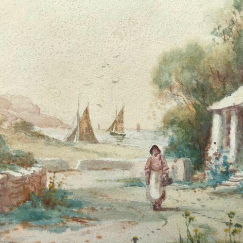 fig 1. R McCauley Signed Original 19th Century British Antique Watercolour Painting Cemaes Bay Anglesey Wales
