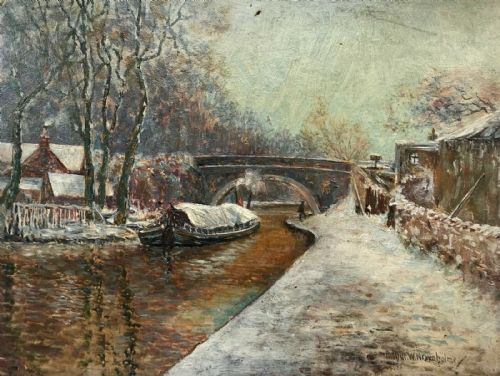 Arthur W Newsholme Original Late 19th Century Antique Oil Painting Redcote Bridge Armley Leeds Yorkshire Landscape