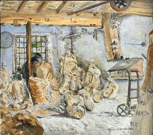 fig 1. Arthur Newsholme Original Antique Oil Painting Inside Killinghall Mill Harrogate Yorkshire Landscape