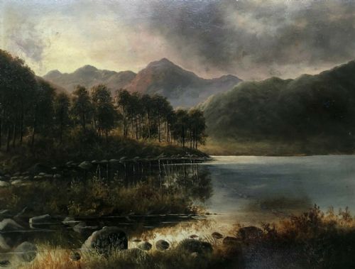 W H Rooke Signed Original Dated1900 Antique Oil Painting on Board Blea Tarn Cumbria Landscape English Lake District