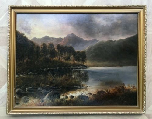 fig 1. W H Rooke Signed Original Dated1900 Antique Oil Painting on Board Blea Tarn Cumbria Landscape English Lake District