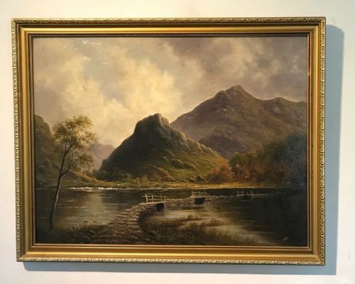 fig 1. W H Rooke Signed Original 1900 English Antique Oil Painting Thirlmere & Bridge Cumbria Lake District Landscape