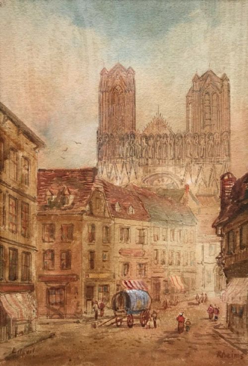 E Nevil Signed Original 19th Century Antique Watercolour Painting Rheims