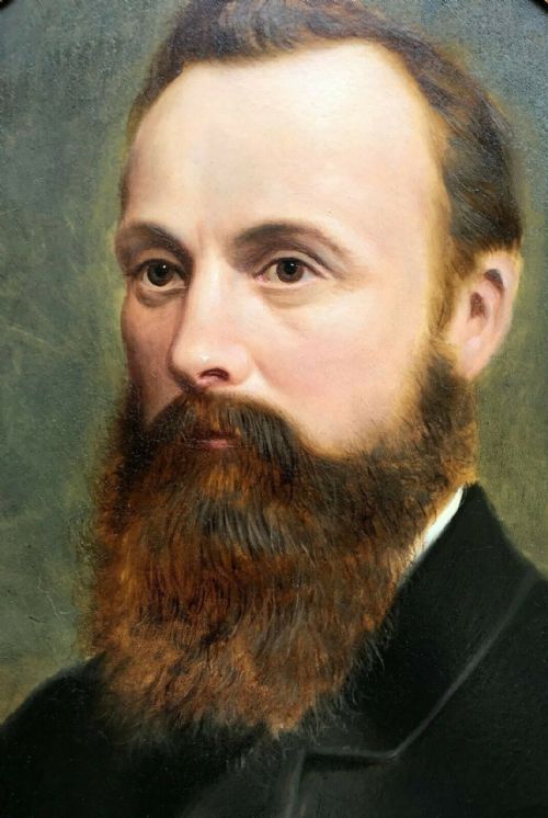 fig 1. Antique Late 19th Century Original Oil Painting on Board Oval Bust Portrait of Gentleman