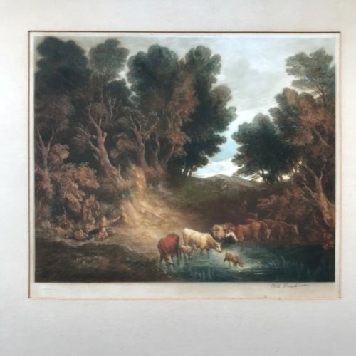 fig 1. Will Henderson Original Pencil Signed Blind Stamped Artist Proof Mezzotint Classical Landscape Cattle & Trees