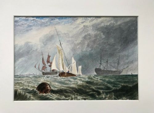 fig 1. Original English Antique Watercolour Painting Marine Ship Fishing Boat Seascape