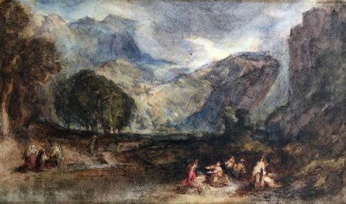 Circle of Jmw Turner Original Antique Watercolour Painting Mountain Landscape