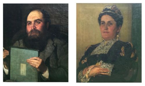 Two Original 19th Century Antique Oil Paintings on Canvas Portrait of a Lady & Gentleman Artist