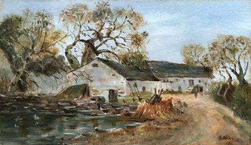 Signed Original 1914 Antique Oil Painting on Board Old Pulrose Farm Isle of Man Framed Landscape