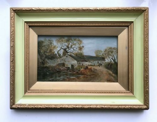 fig 1. Signed Original 1914 Antique Oil Painting on Board Old Pulrose Farm Isle of Man Framed Landscape