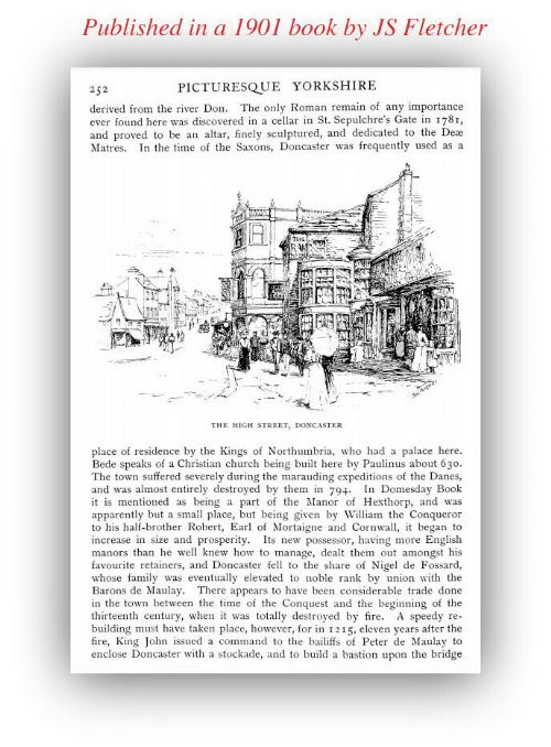 fig 1. Signed Original Antique Ink Drawing Doncaster High Street from J S Flethcher's 1901 Book