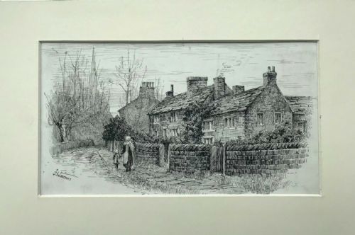 Signed Original Antique Pen Ink Drawing Oulton Village a Book Illustration for J S Fletcher's 1901 "Picturesque Yorkshire"