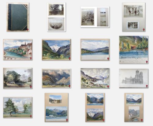 fig 1. Antique Victorian Album of Original Watercolour Landscape Paintings & Photographs
