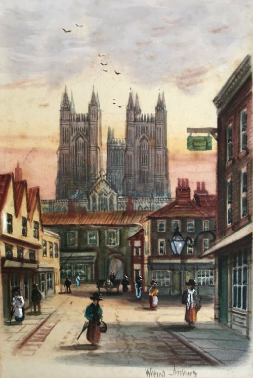 Wilfred Bosworth Jenkins Original 19th Century English Antique Watercolour Painting Lincoln Cathedral Landscape