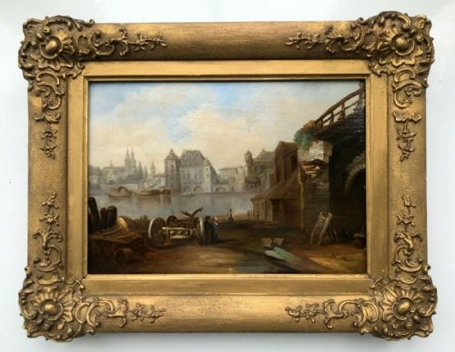 Original Early 19th Century Antique Oil Painting on Oak Panel 'View of the Rhone',  English School