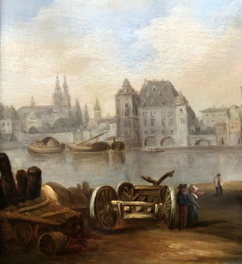 fig 1. Original Early 19th Century Antique Oil Painting on Oak Panel 'View of the Rhone', English School