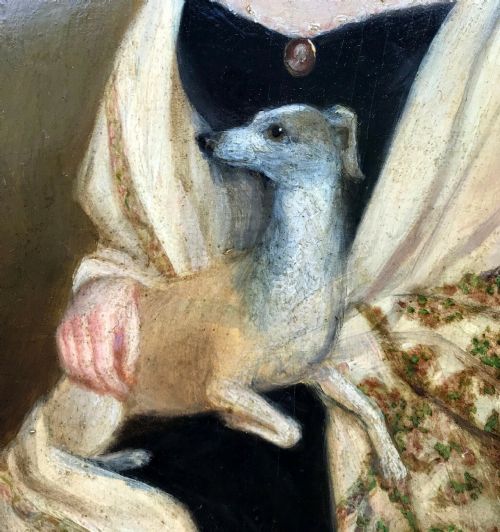 fig 2. Signed F Winterhalter Original 19th Century Antique Oil Painting on Wood Panel Female Figure & Dog Portrait in Decorative Period Frame