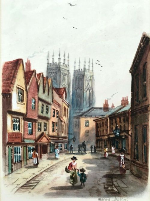 Wilfred Bosworth Jenkins Original Early 19th Century Antique Watercolour Painting Petergate York Yorkshire Landscape
