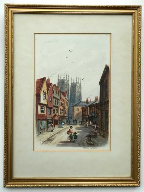 fig 1. Wilfred Bosworth Jenkins Original Early 19th Century Antique Watercolour Painting Petergate York Yorkshire landscape