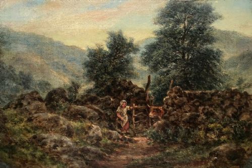 fig 1. Attributed to Robert John Hammond Original 19th Century English Antique Oil Painting Figure & Cattle Landscape