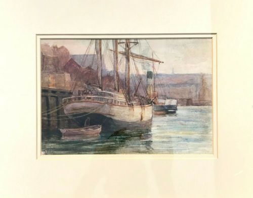 Thomas Scott Original 1908 Antique Watercolour Painting Elliotts Quay, Sunderland