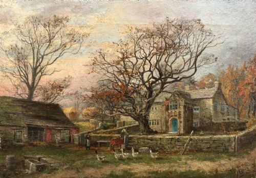 William Greaves Original Antique Oil Painting on Canvas Horsforth Landscape Near Leeds Yorkshire