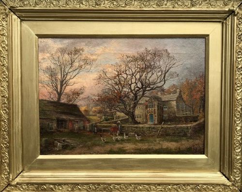 fig 1. William Greaves Original Antique Oil Painting on Canvas Horsforth Landscape near Leeds Yorkshire