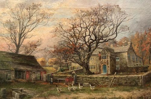 fig 2. William Greaves Original Antique Oil Painting on Canvas Horsforth Landscape near Leeds Yorkshire