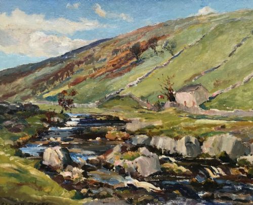 Arnold Denby Signed Original Oil Painting Yorkshire Dales River Landscape View