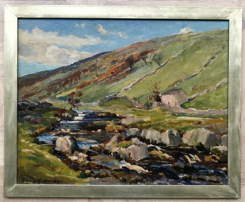 fig 1. Arnold Denby Signed Original Oil Painting Yorkshire Dales River Landscape View