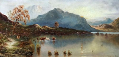 William James Smith Crampton Original Antique Oil Painting Highland Cattle 1