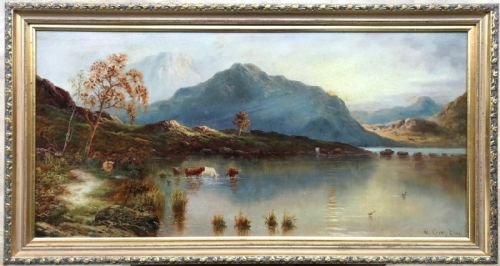 fig 1. William James Smith Crampton Original Antique Oil Painting Highland Cattle 1